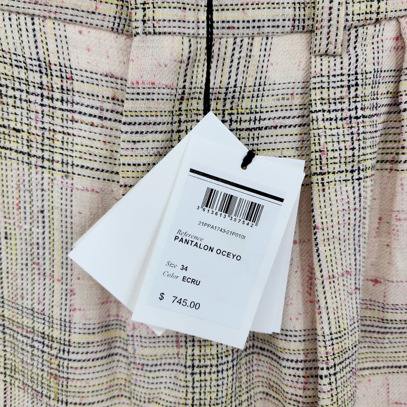 Isabel Marant Women's Oceyo Linen Silk Trouser Pants Plaid Size 2 NWT - Picture 2 of 9